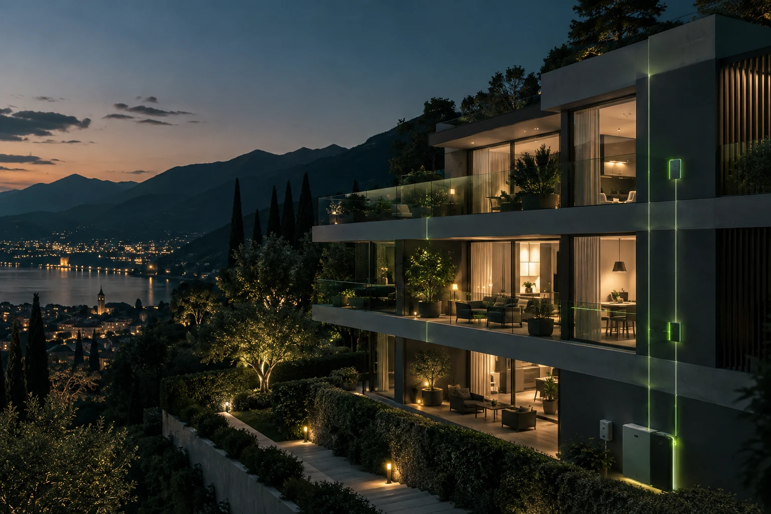 Edificio residenziale intelligente con sistemi connessi integrati